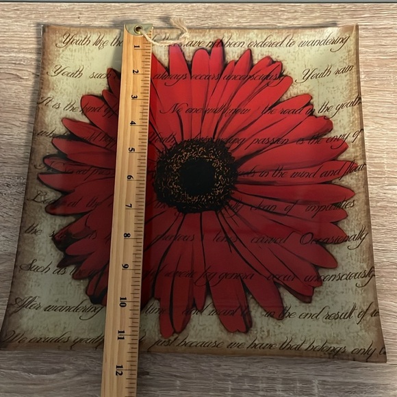 Stokes Red and Brown Glass Art with Floral Design Tray Display - Picture 6 of 7